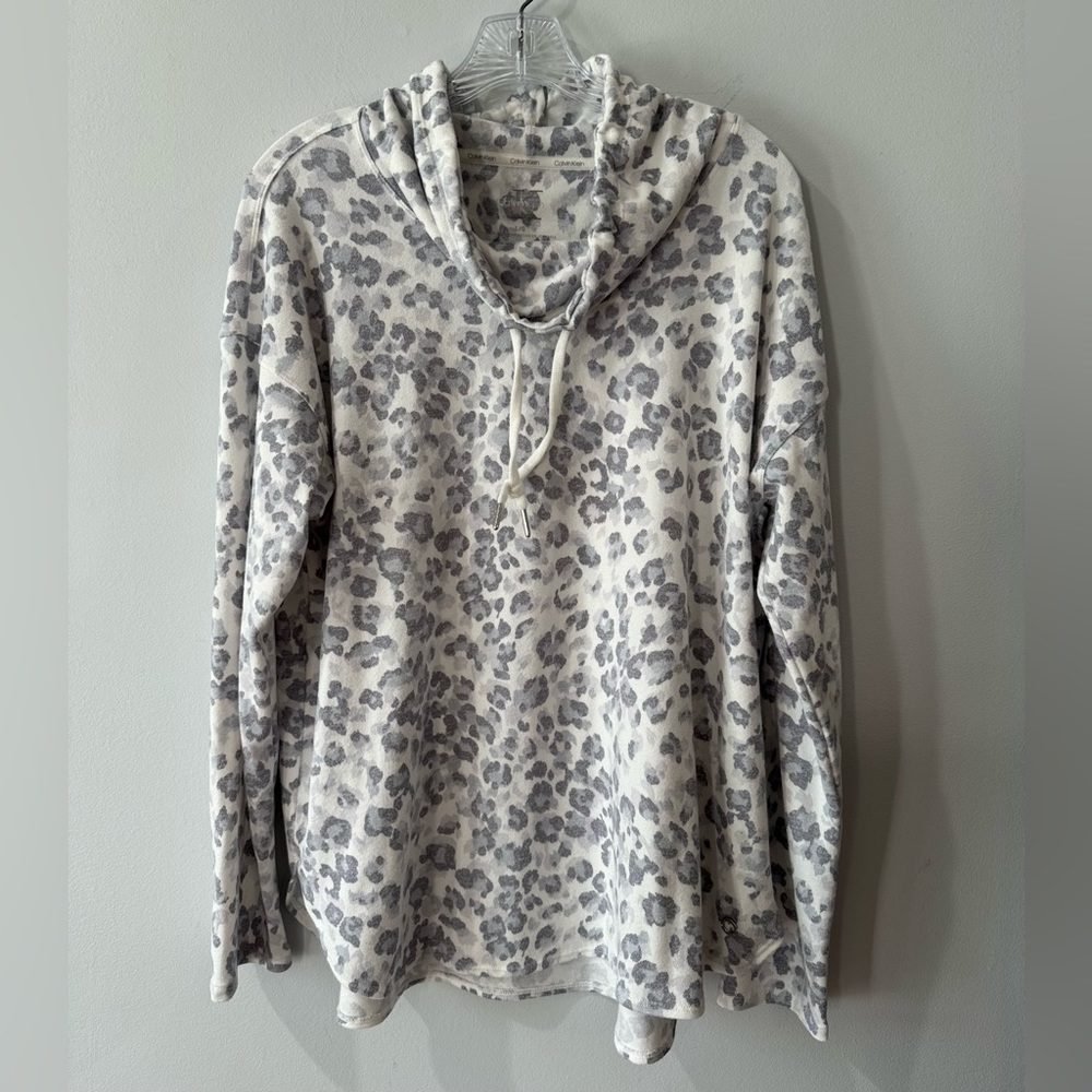 Calvin Klein Performance Cowl -Neck Leopard Print Drawstring Knit top Sz.Large